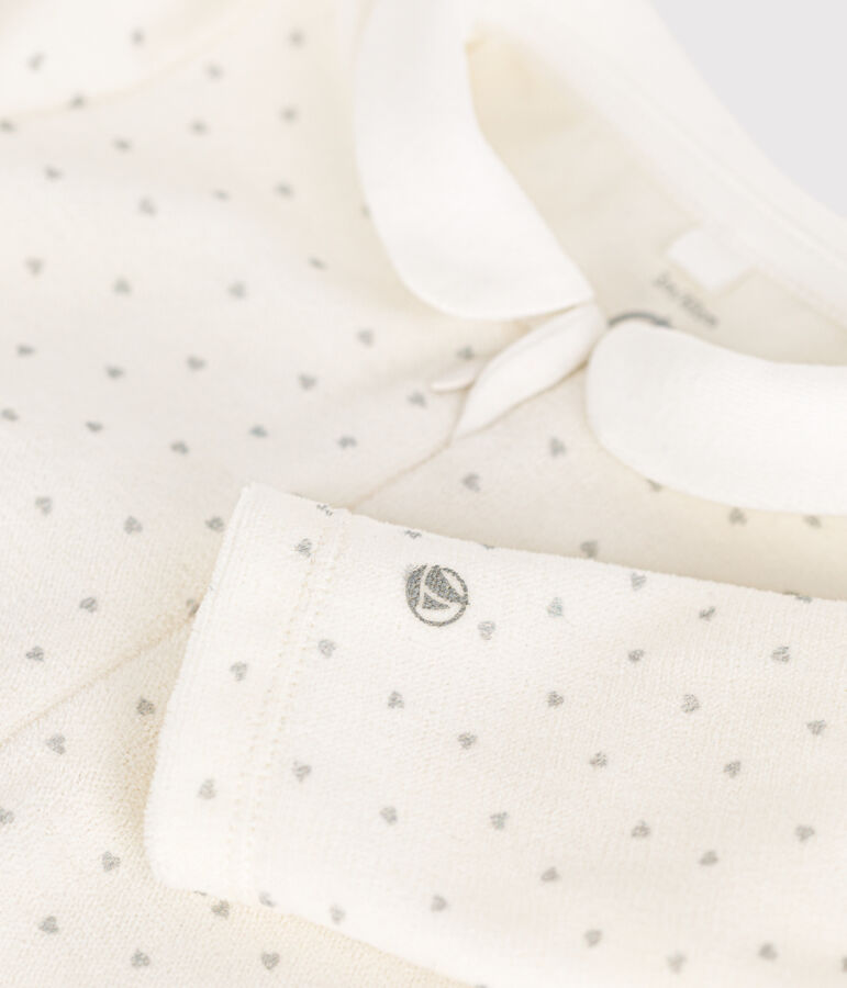 Fluwelen babypyjama. wit/grijs