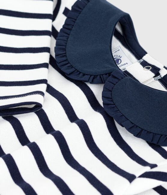 Katoenen marinetruitje voor kinderen wit MARSHMALLOW/blauw SMOKING