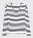 T-shirt col V iconique en coton rayé Femme