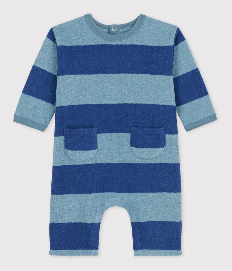Lang pakje in boucl&eacute;badstof voor babyjongens blauw/blauw