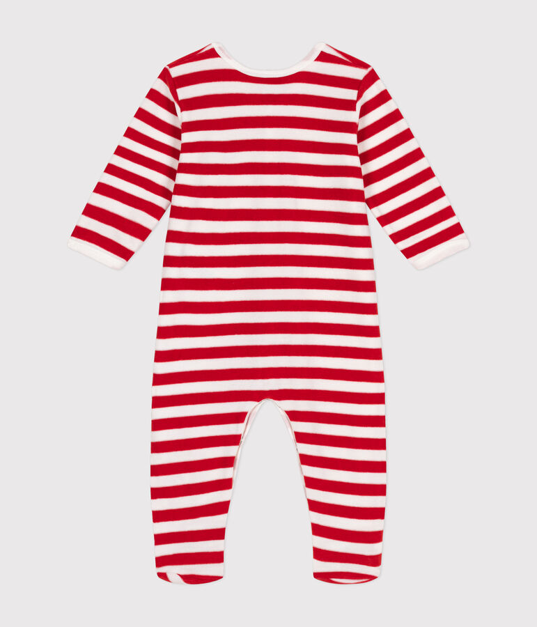 Babypyjama van velours in kerstthema rood/wit