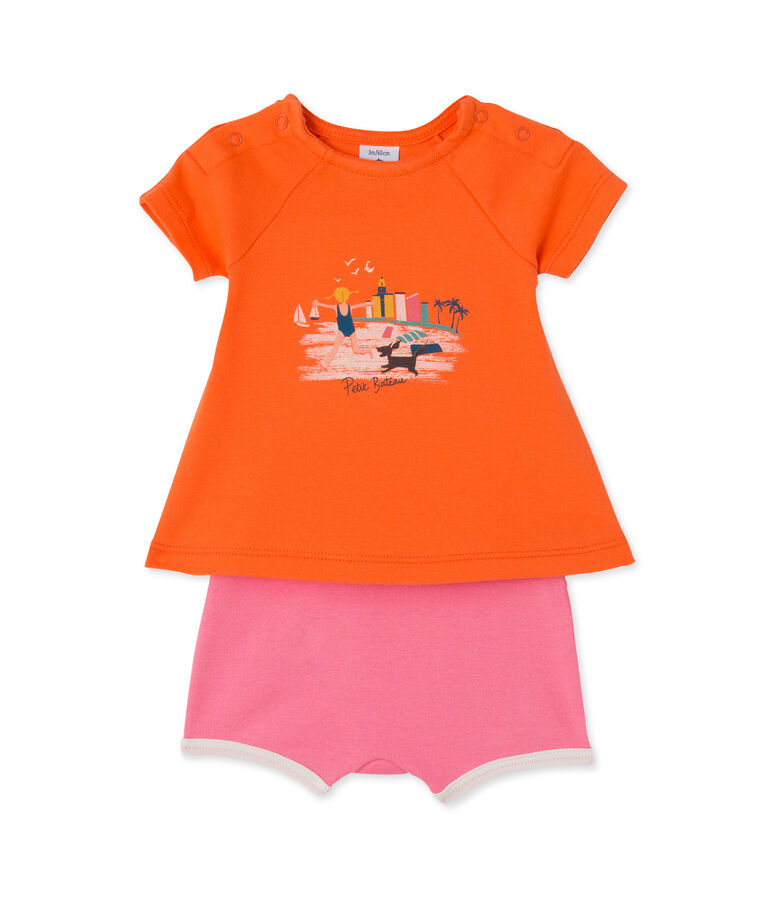 Ensemble b&eacute;b&eacute; fille short et t-shirt orange BRAZILIAN/rose PETAL