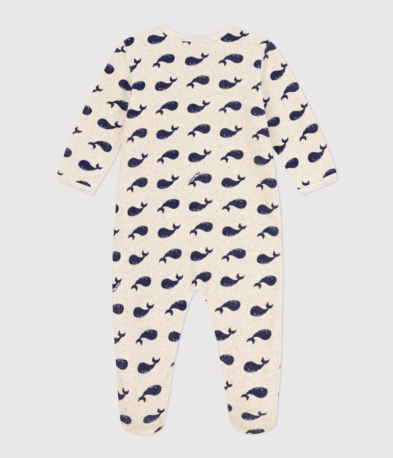Pyjama met marineblauwe walvisjes van velours beige MONTELIMAR/blauw MEDIEVAL
