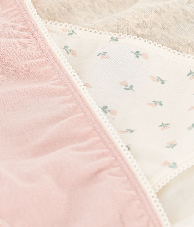 Set van 3 katoenen meisjesslips met bloemen en elastaan multicouleur