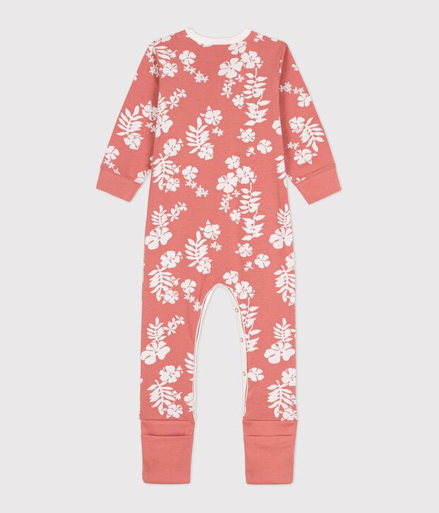 Babyslaapzak met Hawa&iuml;-print en met afneembare voetjes in katoen roze/wit