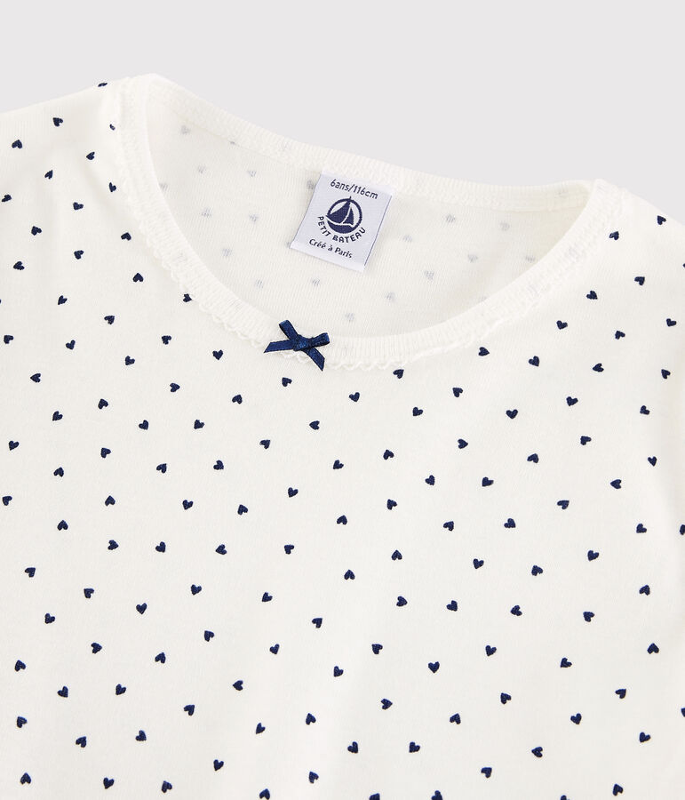 Pyjama &agrave; petits c&oelig;urs petite fille en coton blanc MARSHMALLOW/bleu MEDIEVAL