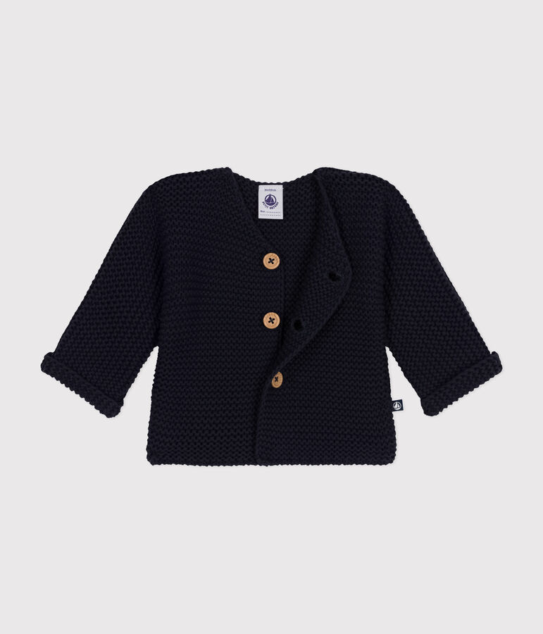 Gebreide uniseks babycardigan in ribbelsteek blauw