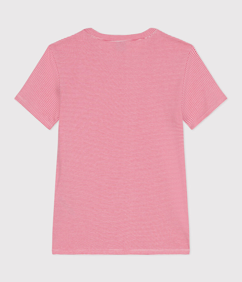 L'Iconique, gestreept katoenen T-shirt voor dames roze/wit
