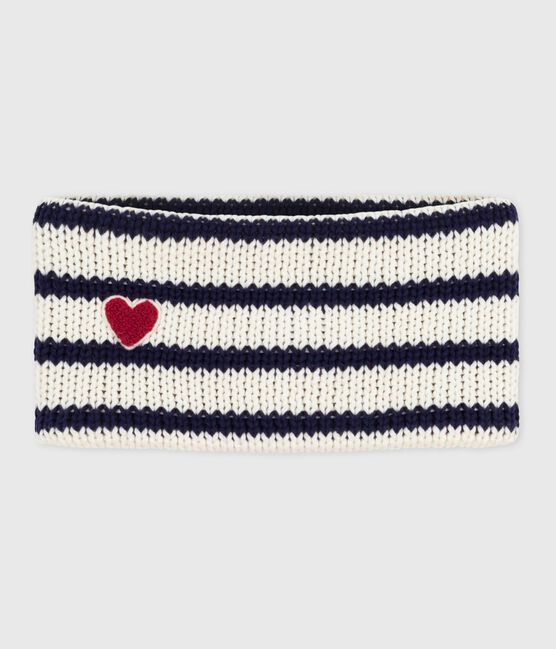 Gebreide gestreepte colsjaal met fleecevoering voor baby's blauw MARSHMALLOW/ SOIR