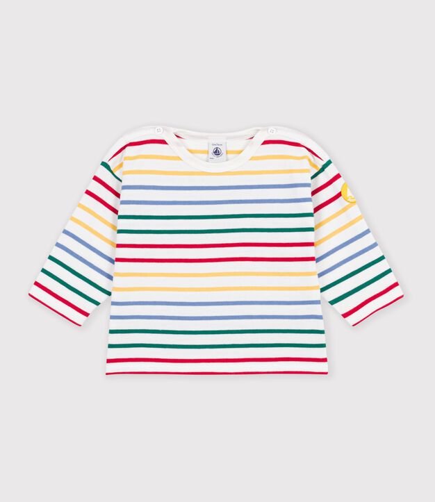 Katoenen babytruitje met matrozenstreepjes wit/multicouleur