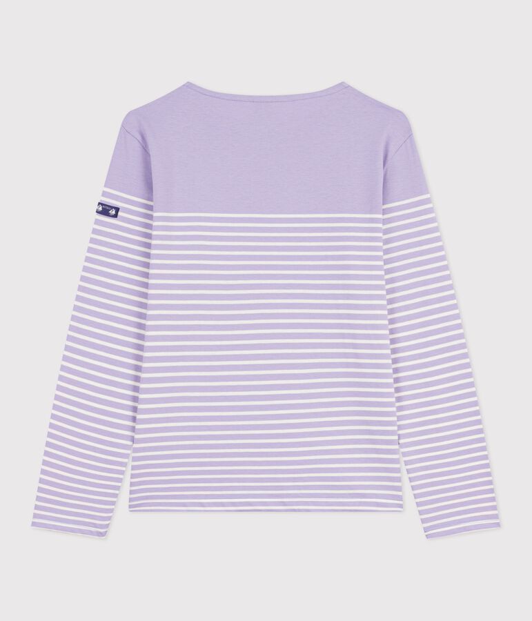 Tee-shirt marini&egrave;re femme en coton violet/&eacute;cru