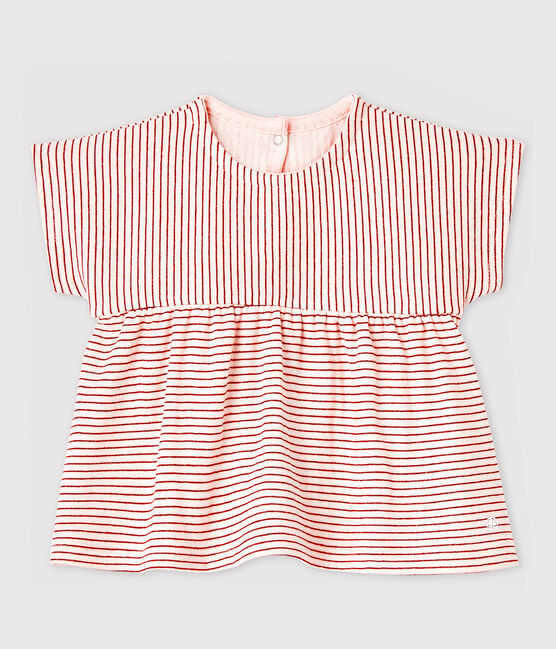 Blouse manches courtes en tubique rayée bébé fille rose FLEUR/rose COPPER