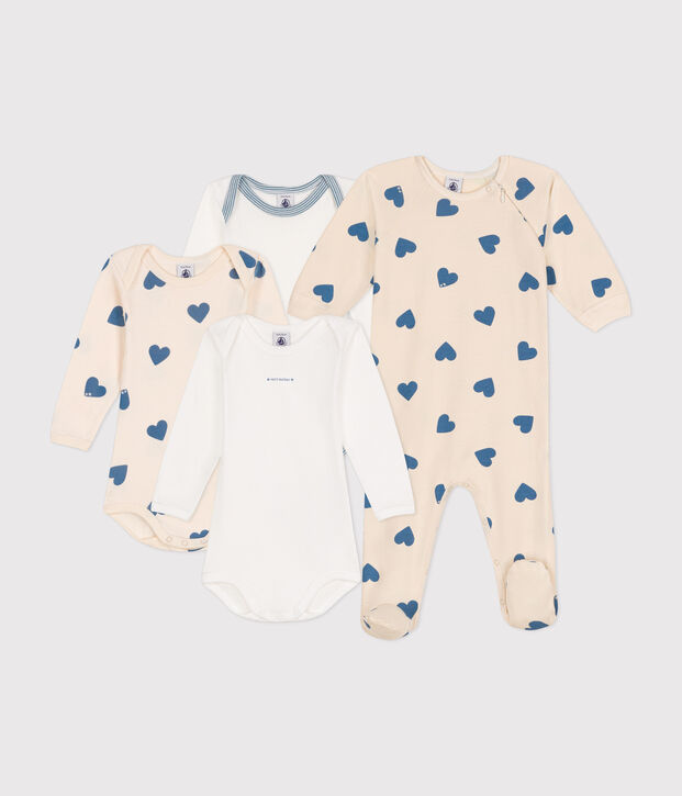 Babysetje - Pyjama en 3 body's met blauwe hartjes multicouleur