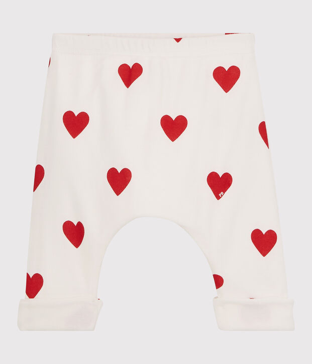 Babybroek met rode hartjes van biologisch katoen wit/rood