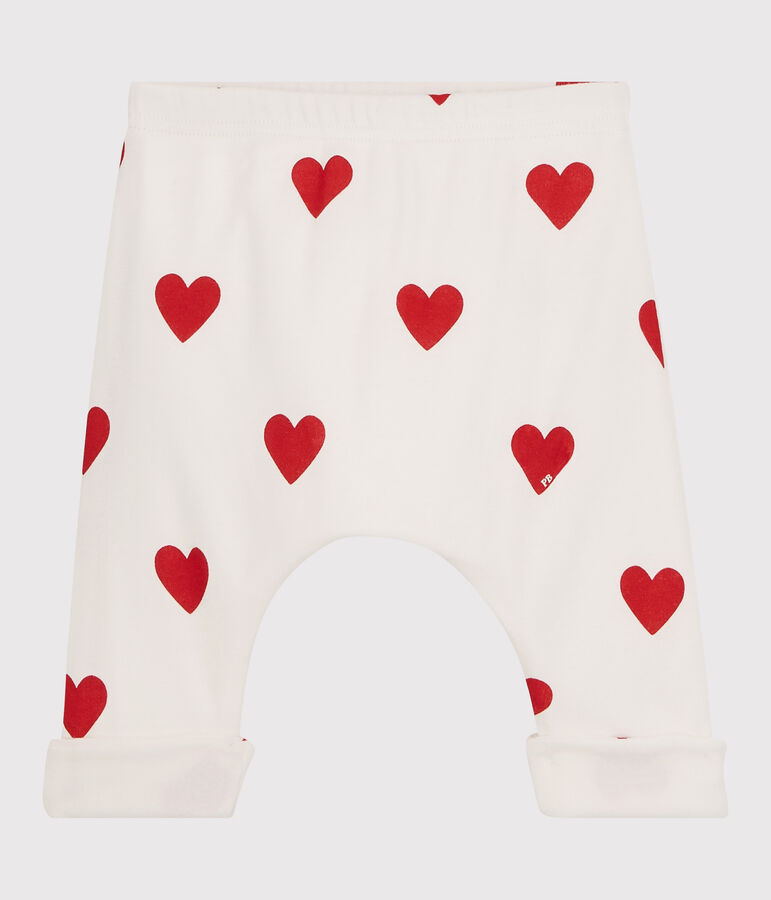 Babybroek met rode hartjes van biologisch katoen wit/rood