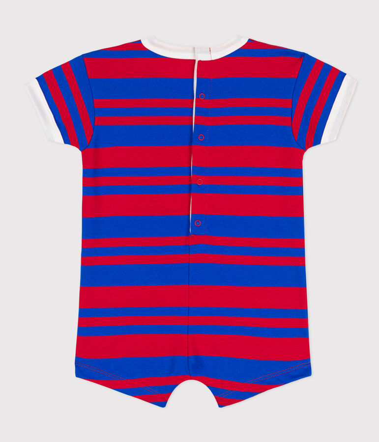 Combinaison courte b&eacute;b&eacute; en jersey ray&eacute; bleu/rouge