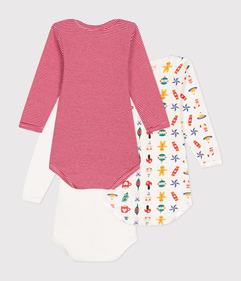 Setje met 3 katoenen body's met lange mouw in kerstthema voor baby's multicouleur