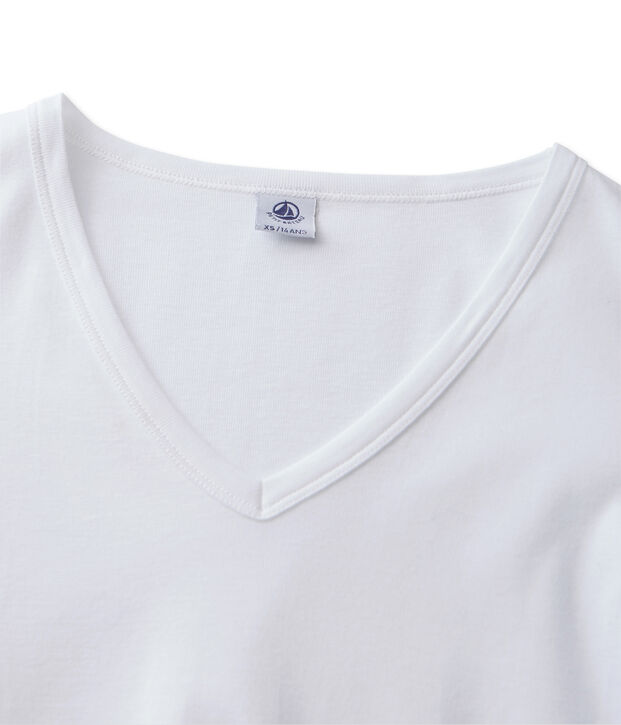 T-shirt femme manches longues col V blanc