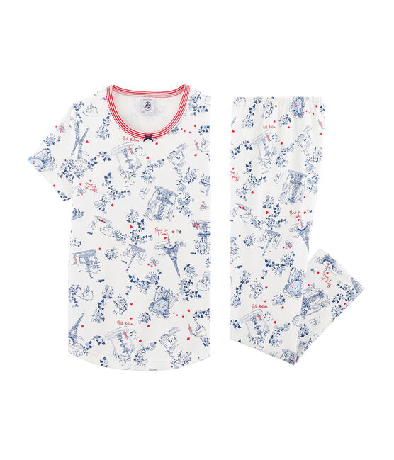 Pyjama petite fille en côte blanc MARSHMALLOW/blanc MULTICO