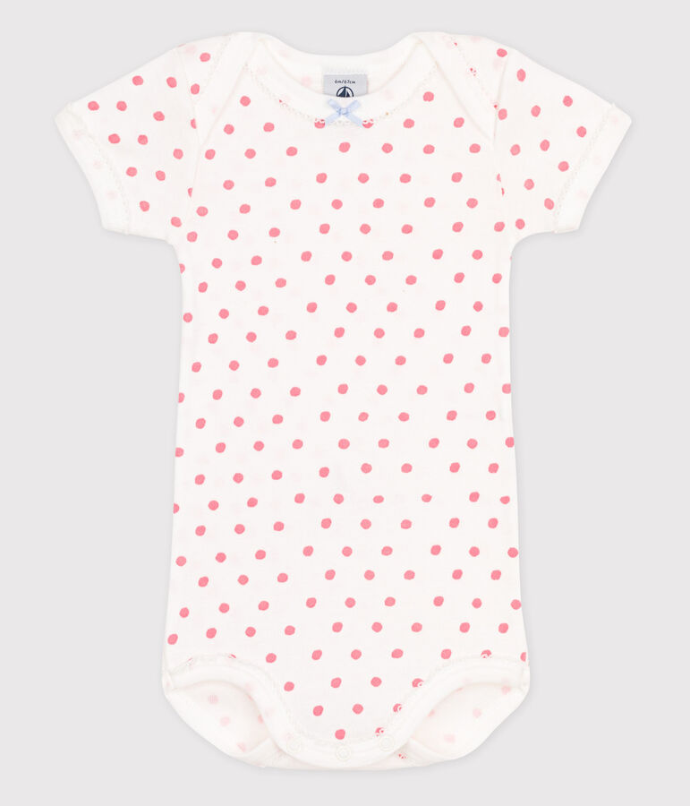 Babybody met korte mouwen wit/roze