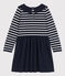 Meisjesjurk met lange mouwen in twee materialen blauw SMOKING/ ARGENT