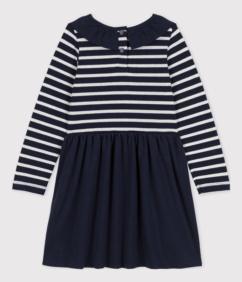 Robe manches longues bimati&egrave;re enfant fille bleu/gris