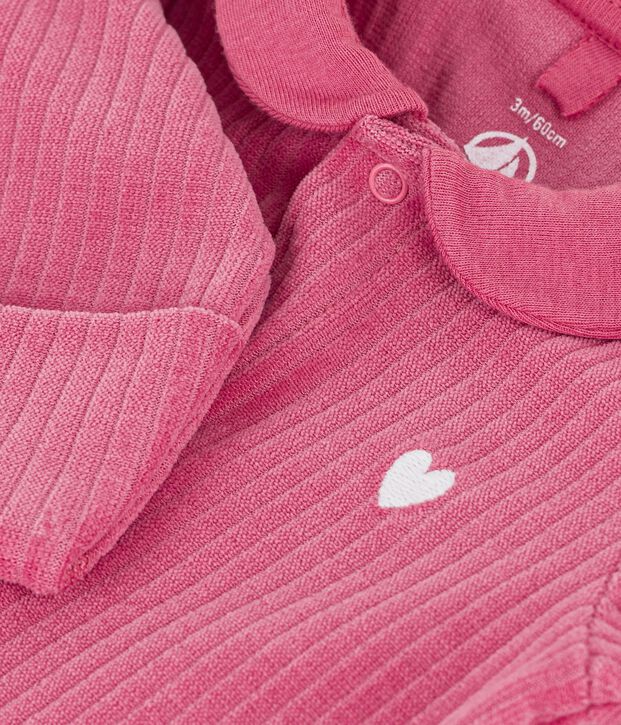 Pyjama b&eacute;b&eacute; en velours avec col uni rose