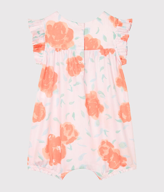 Kort babypakje van satijn met print babymeisje roze VIENNE/wit MULTICO