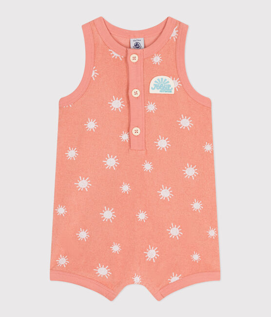 Combicourte bébé en coton éponge sans manches, imprimée soleils orange ABRICOT/ MARSHMALLOW