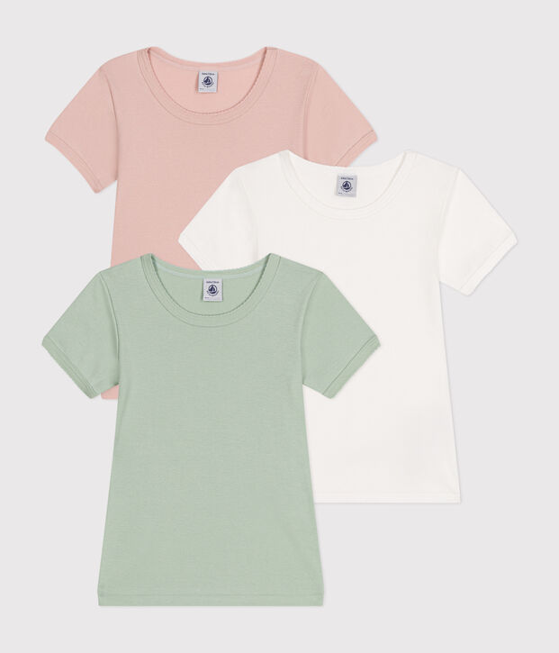 Setje met 3 effen katoenen T-shirts met korte mouw voor kinderen multicouleur
