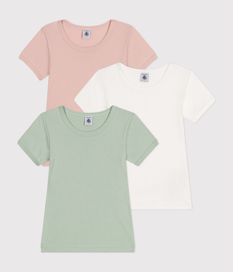 Lot de 3 tee-shirts &agrave; manches courtes unis en coton enfant multicouleur