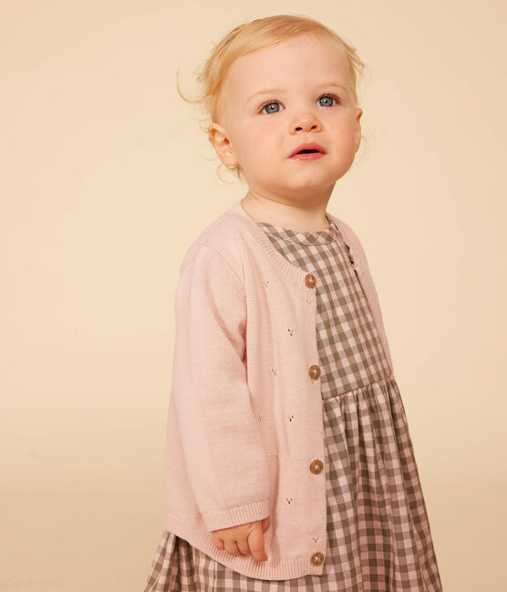 Gebreide babycardigan van ajourkatoen roze SALINE