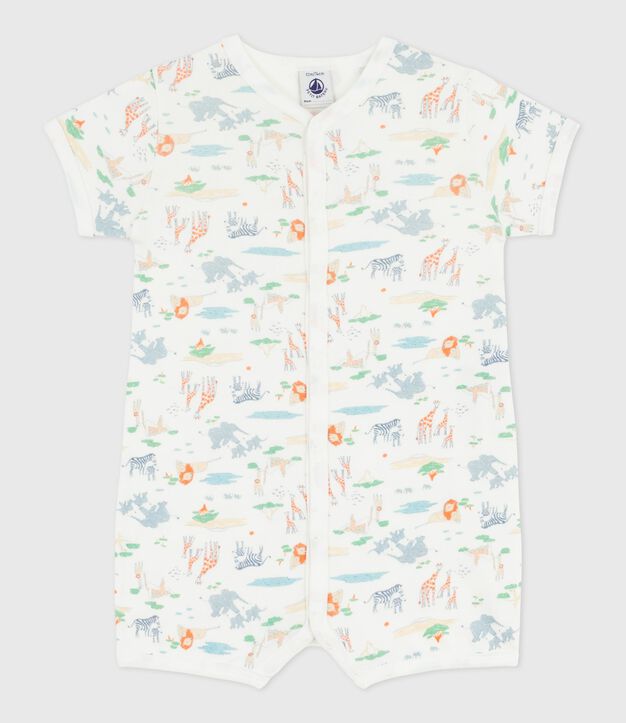 Combinaison courte b&eacute;b&eacute; en coton imprim&eacute; animaux blanc/multicouleur