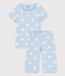 Pyjacourt bleu à cœur petite fille en coton biologique bleu JASMIN/blanc MARSHMALLOW