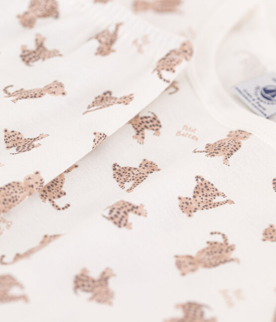 Pyjama manches courtes léopards en coton enfant blanc MARSHMALLOW/blanc MULTICO