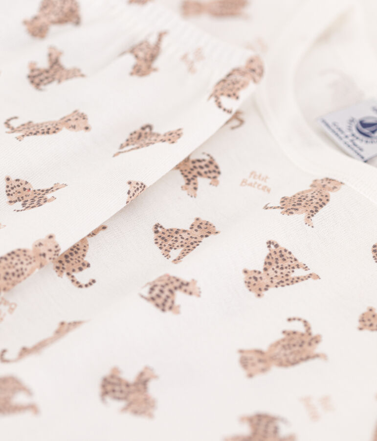 Pyjama manches courtes l&eacute;opards en coton enfant blanc/multicouleur