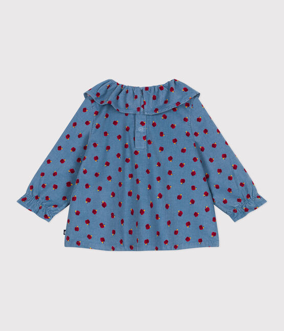 Fluwelen babybloesje met lange mouwen en appeltjesprint blauw ADRIATIC/ MULTICO