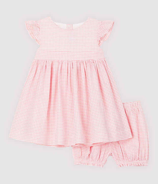 Robe et bloomer b&eacute;b&eacute; fille. rose/blanc