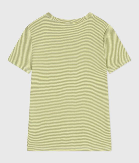 Tee-shirt femme en coton manches courtes à rayures vert MOSS/ MARSHMALLOW