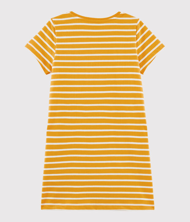 Robe manches courtes enfant fille jaune/blanc