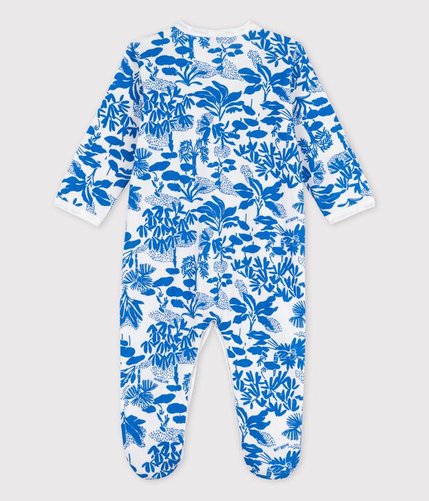 Dors-bien b&eacute;b&eacute; imprim&eacute; v&eacute;g&eacute;tal en coton blanc/bleu