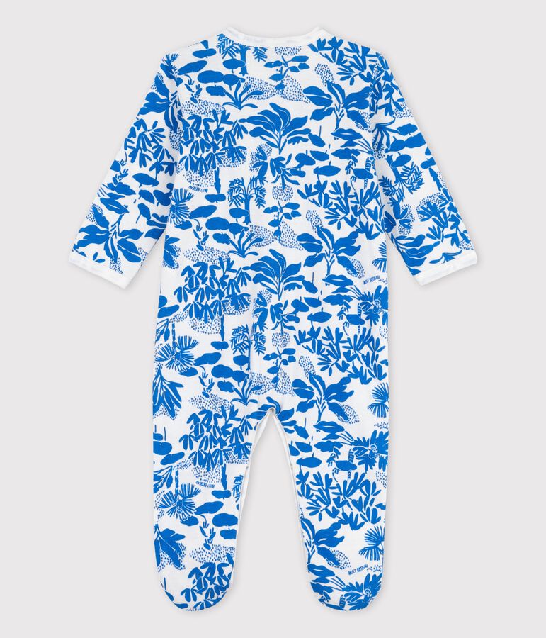 Slaappakje in katoen met plantenprint voor baby's wit/blauw