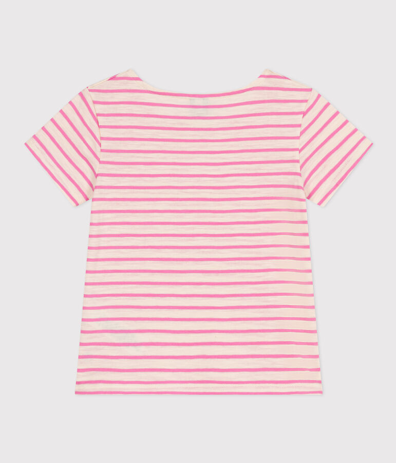 Tee-shirt ray&eacute; en jersey flamm&eacute; enfant fille &eacute;cru/rose