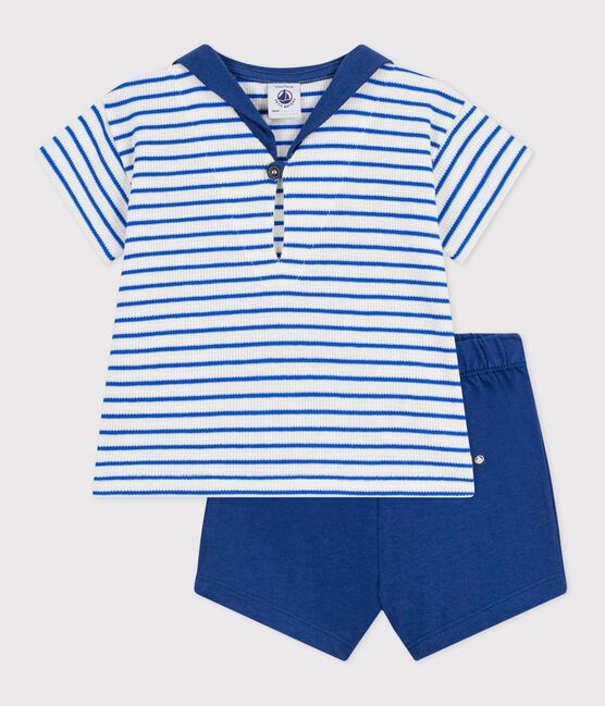 Ensemble bébé deux pièces en coton, tee-shirt col marin bleu MILK/ PERSE