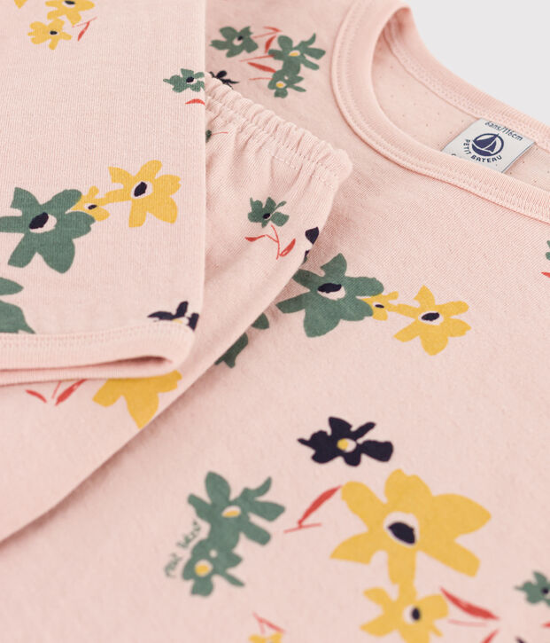 Meisjespyjama met bloemetje in tubic roze/multicouleur