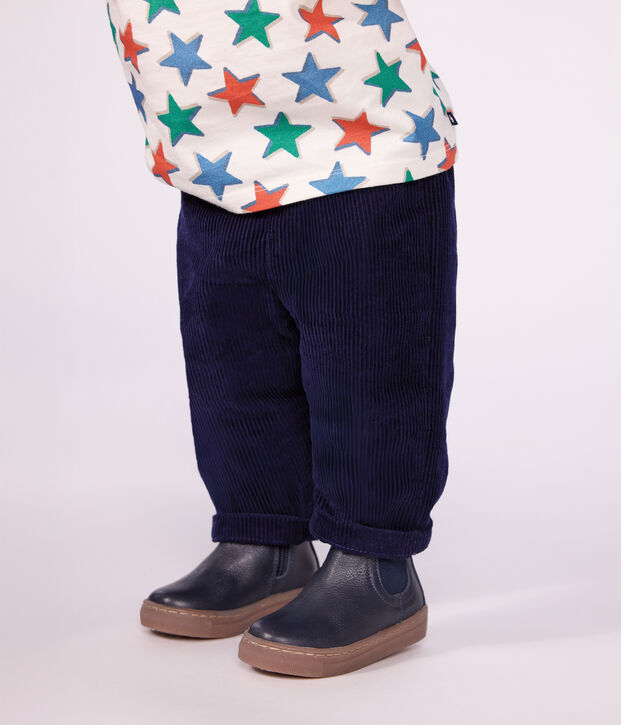 Pantalon b&eacute;b&eacute; en velours uni bleu marine