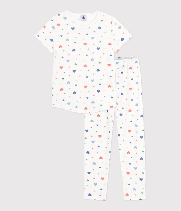 Katoenen kinderpyjama met korte mouw en lange pijpen met print wit/multicouleur