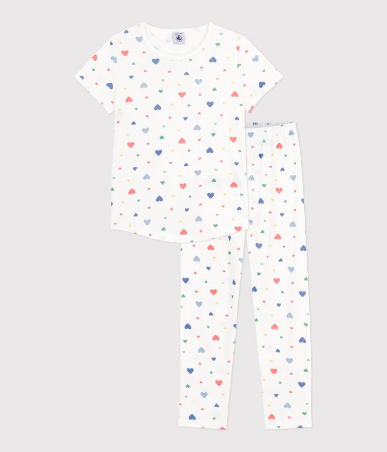 Katoenen kinderpyjama met korte mouw en lange pijpen met print wit/multicouleur