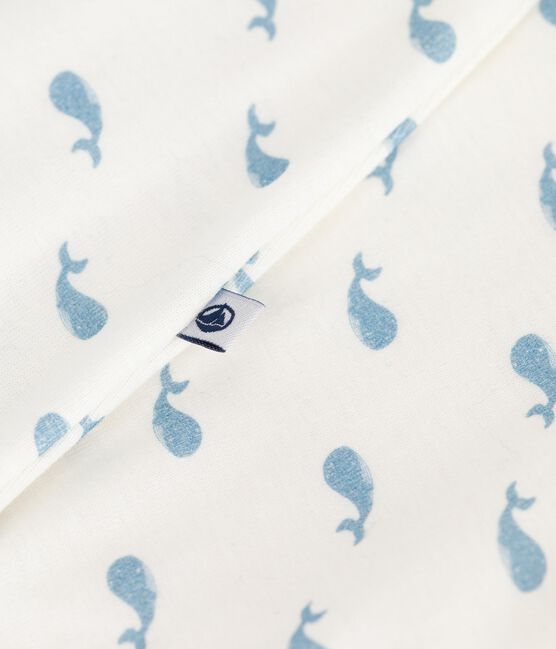 Katoenen bodypyjama zonder voetjes voor baby's met walvisprint MARSHMALLOW/ ADRIATIC
