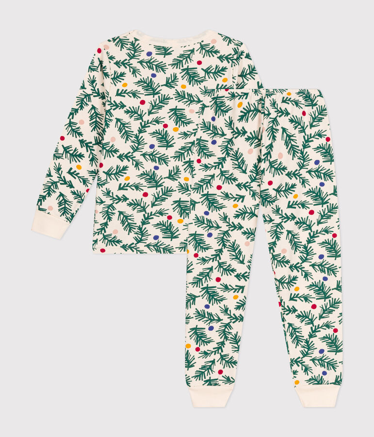 Kinderpyjama van geruwde fleece met kerstboomprint wit AVALANCHE/ MULTICO